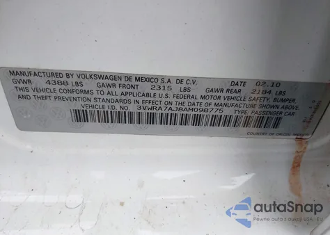 2010 Volkswagen Jetta Wolfsburg Edition from USA, damaged, VIN 3VWRA7AJ8AM098775